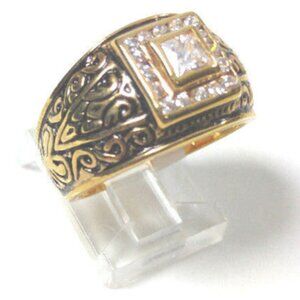 Mens Gold Plated Multiple CZ Cubic Zirconia Ring 50 MIL KGE Fine High Fashion